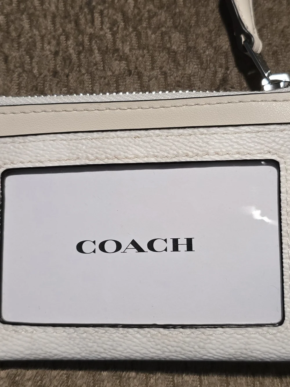 NEW Coach White/Silver/Chalk  Pebbled Leather Mini Skinny ID Case